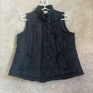Sonoma‎ Black Puffer Vest Women's Medium Purple Lining Quilted Button Front